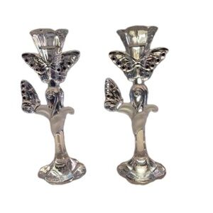 Lenox Crystal pair of 8” butterfly jeweled candlesticks.